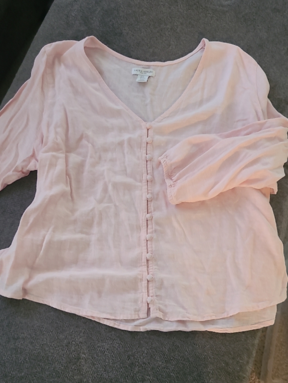 Linen-Blend Button Front Top - Light Pink - Laura Ashley